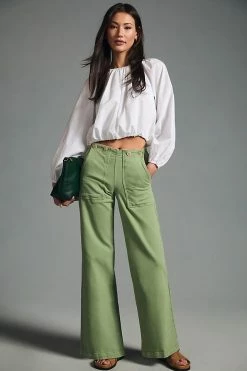 Best deal π Pilcro The Kit High-Rise Wide-Leg Utility Trousers BRIGHT PISTACHIO π