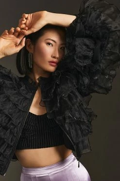 Outlet ???? Eva Franco Ruffled Organza Bomber Jacket BLACK ???? -Beach Riot Shop unnamed file 130
