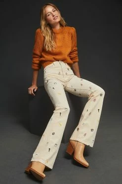 Best reviews of ???? Pilcro The Icon Flare Embroidered Corduroy Pants IVORY ✔️