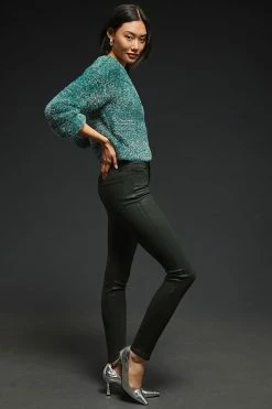 Best Sale ✔️ Paige Hoxton ???? Coated High-Rise Skinny ???? Jeans DEEP EMERALD LUXE ???? CoatING ???? -Beach Riot Shop unnamed file 1875