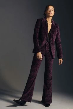 New ???? Paige Lou Lou Velvet High-Rise Flare Pants BLACK CHERRY ????