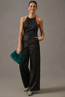 Cheap ???? Maeve Sequin Disco Jumpsuit BLACK ????