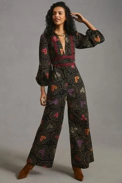 Best Sale ???? Farm Rio Deep-V Jumpsuit BLACK ????