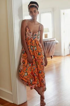 Cheapest ⭐ Anthropologie Printed Lounge Jumpsuit ORANGE MOTIF ????