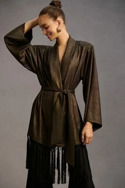 Buy ❤️ By Anthropologie Metallic Fringe Kimono GOLD ????