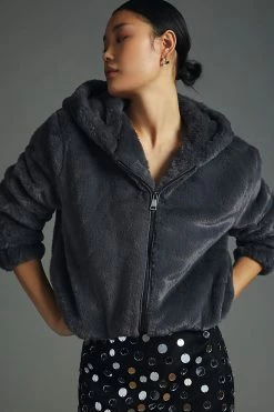 New ???? Avec Les Filles Faux Fur Zip-Up Jacket CARBON ✔️