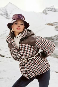 Brand new ???? Bernardo Houndstooth Puffer Jacket BROWN MOTIF ????