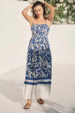 Top 10 ❤️ By Anthropologie Smocked Maxi ???? Dress BLUE MOTIF ????