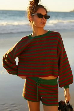 Coupon ???? Beach Riot Balboa Holiday Glitter Stripe Shorts Dark Red ????