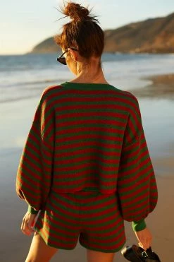 Top 10 ???? Beach Riot Ava Holiday Glitter Stripe Sweater Dark Red ???? -Beach Riot Shop unnamed file 4351