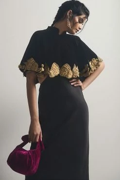 Best deal ❤️ By Anthropologie Velvet And Gold Capelet BLACK ????