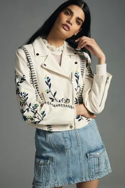 Cheapest ???? By Anthropologie Embroidered Moto Jacket LIGHT SAND ✔️ -Beach Riot Shop unnamed file 64