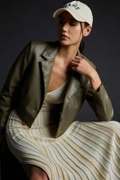 Discount ???? Avec Les Filles Cropped Faux Leather Jacket MOSS ????