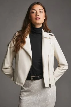 New ???? By Anthropologie Faux Leather Moto Jacket IVORY ????