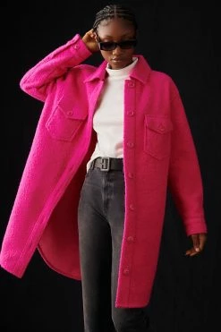 Promo ???? RD Style Long Bouclé ???? Shirt Jacket PINK ⭐