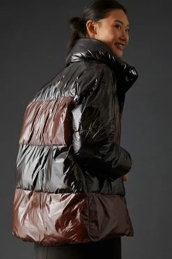 Deals ???? Badgley Mischka Shiny Puffer Jacket BROWN MOTIF ???? -Beach Riot Shop unnamed file 871