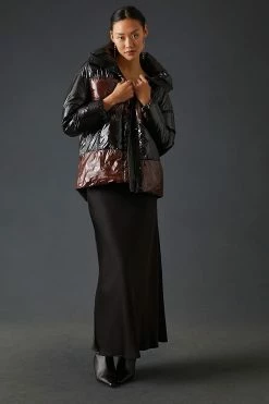 Deals ???? Badgley Mischka Shiny Puffer Jacket BROWN MOTIF ???? -Beach Riot Shop unnamed file 872