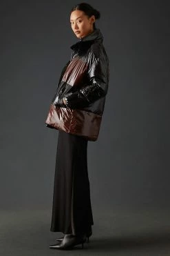 Deals ???? Badgley Mischka Shiny Puffer Jacket BROWN MOTIF ???? -Beach Riot Shop unnamed file 874
